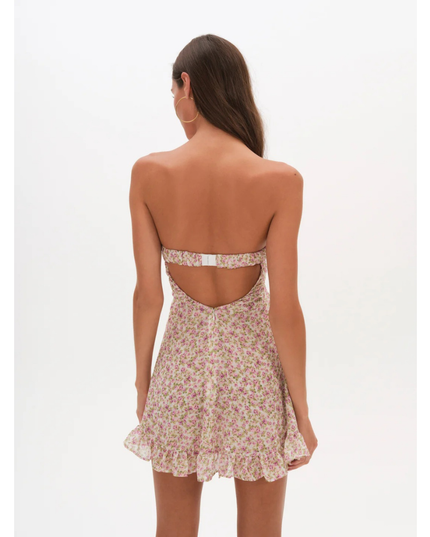 Women's Floral Strapless Mini Dress for Wedding Guest and Garden Parties