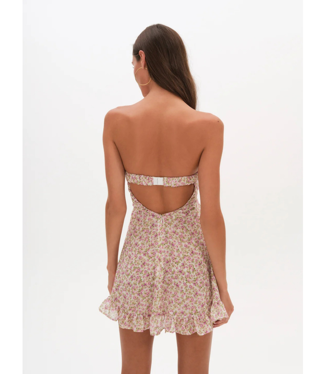 Women's Floral Strapless Mini Dress for Wedding Guest and Garden Parties