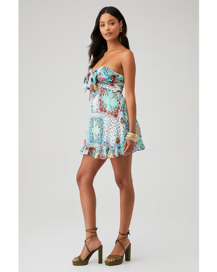 Women's Floral Strapless Mini Dress for Wedding Guest and Garden Parties