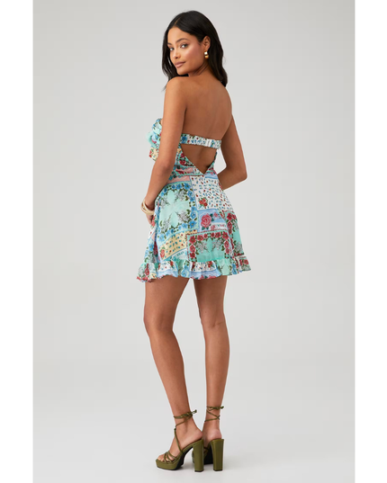 Women's Floral Strapless Mini Dress for Wedding Guest and Garden Parties