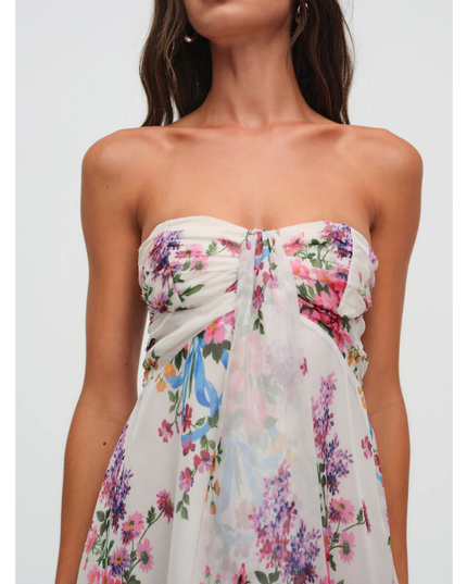 Women's Floral Strapless Mini Dress for Wedding Guest and Garden Parties