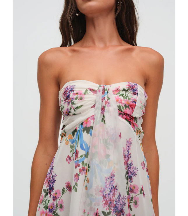 Women's Floral Strapless Mini Dress for Wedding Guest and Garden Parties