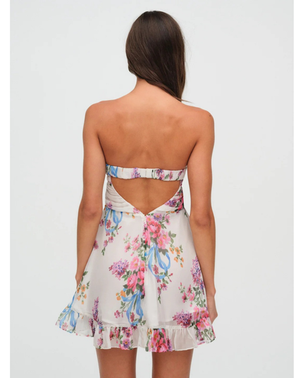 Women's Floral Strapless Mini Dress for Wedding Guest and Garden Parties