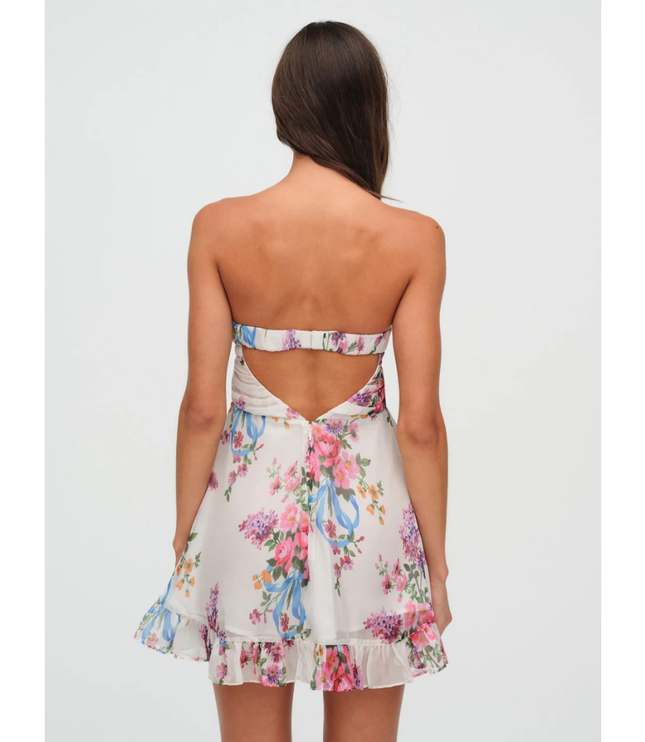 Women's Floral Strapless Mini Dress for Wedding Guest and Garden Parties