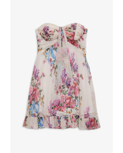 Women's Floral Strapless Mini Dress for Wedding Guest and Garden Parties