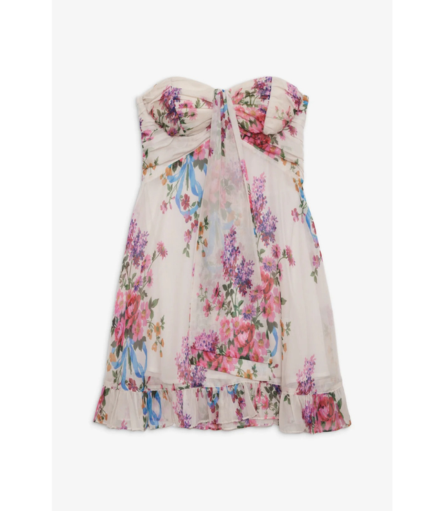 Women's Floral Strapless Mini Dress for Wedding Guest and Garden Parties