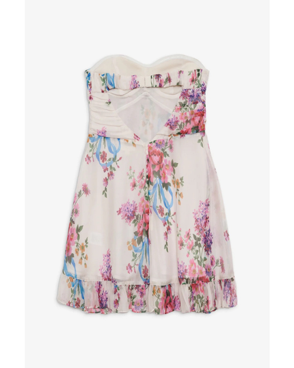Women's Floral Strapless Mini Dress for Wedding Guest and Garden Parties