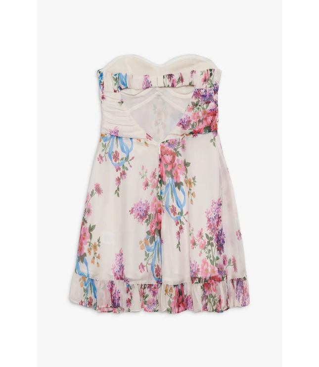Women's Floral Strapless Mini Dress for Wedding Guest and Garden Parties