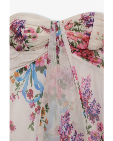 Women's Floral Strapless Mini Dress for Wedding Guest and Garden Parties
