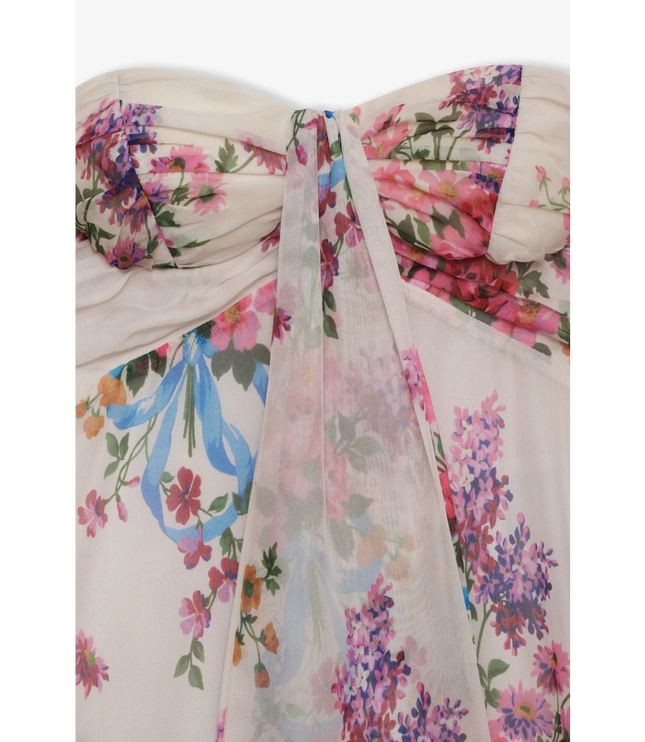 Women's Floral Strapless Mini Dress for Wedding Guest and Garden Parties