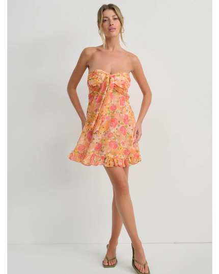 Women's Floral Strapless Mini Dress for Wedding Guest and Garden Parties