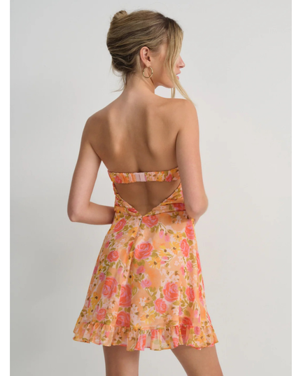 Women's Floral Strapless Mini Dress for Wedding Guest and Garden Parties