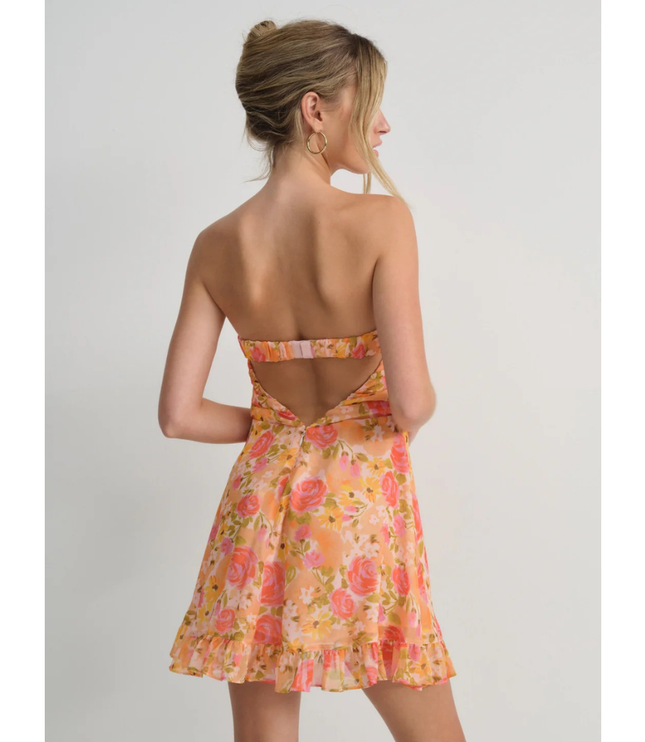 Women's Floral Strapless Mini Dress for Wedding Guest and Garden Parties