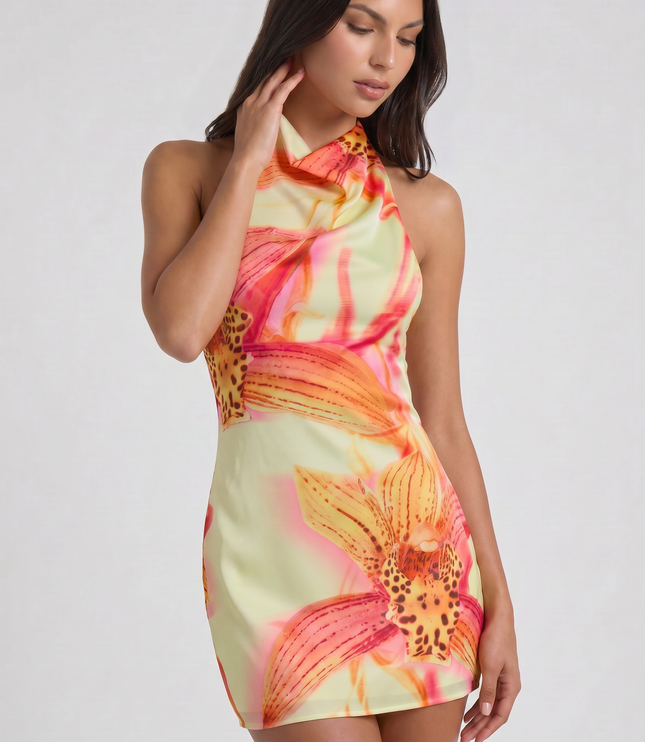 Women's Floral V-Neck Homecoming Party Mini Dress, Summer