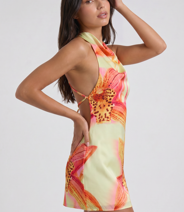 Women's Floral V-Neck Homecoming Party Mini Dress, Summer