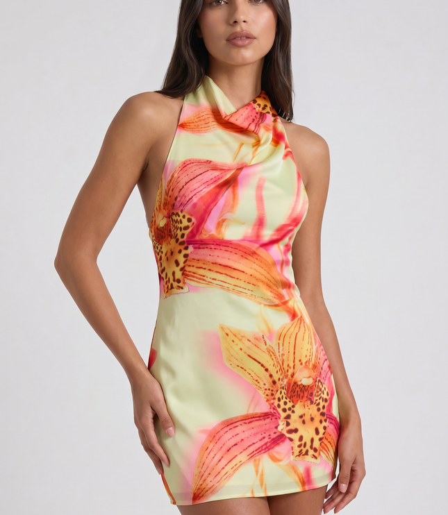Women's Floral V-Neck Homecoming Party Mini Dress, Summer