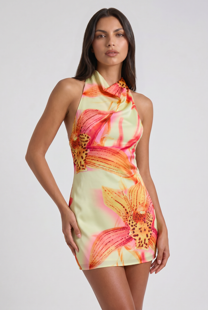Women's Floral V-Neck Homecoming Party Mini Dress, Summer