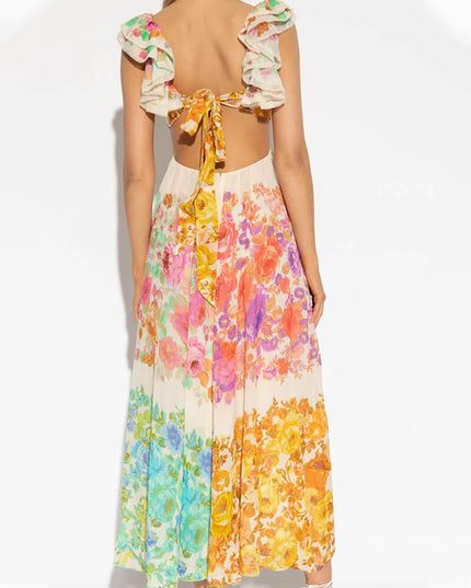 Women's Floral V-Neck Maxi Dress with Open Tie Back