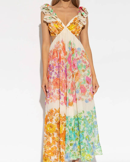 Women's Floral V-Neck Maxi Dress with Open Tie Back