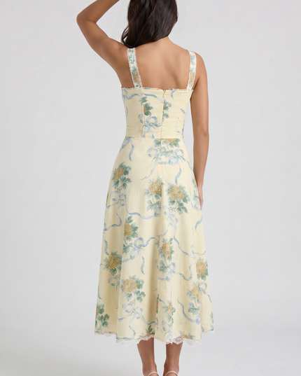 Women's Floral V-Neck Wedding Guest Midi Dress for Summer