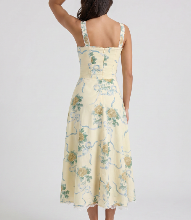 Women's Floral V-Neck Wedding Guest Midi Dress for Summer