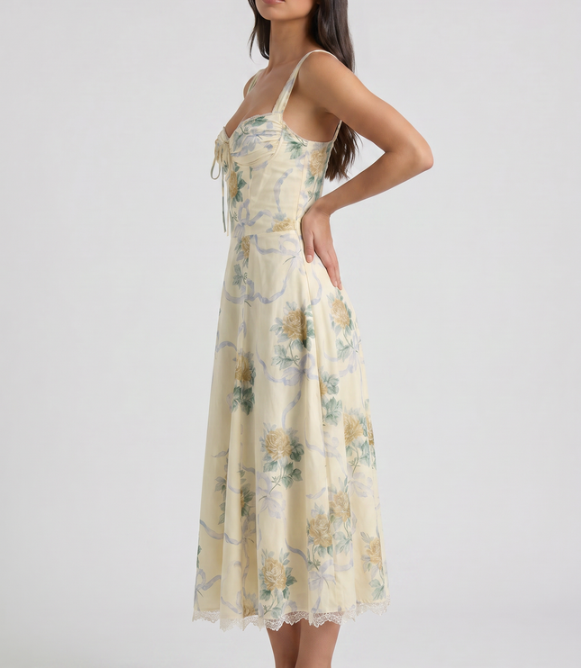 Women's Floral V-Neck Wedding Guest Midi Dress for Summer
