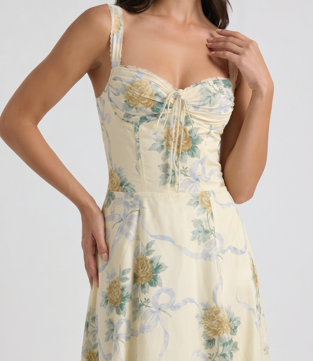 Women's Floral V-Neck Wedding Guest Midi Dress for Summer