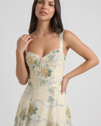 Women's Floral V-Neck Wedding Guest Midi Dress for Summer