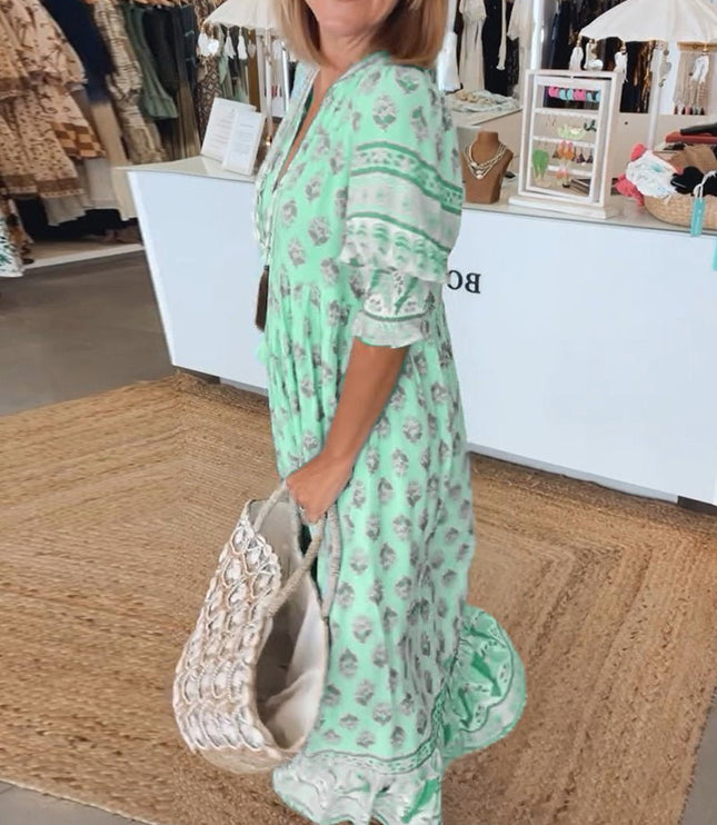 Women's Flowing Summer Dress, V-Neck in an All-Over Floral