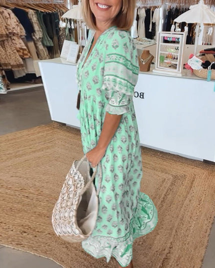 Women's Flowing Summer Dress, V-Neck in an All-Over Floral