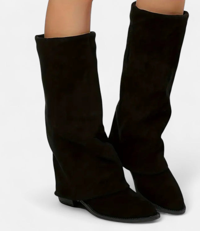 Women's Foldover Suede-Look Knee-High Boots with Flat Heel