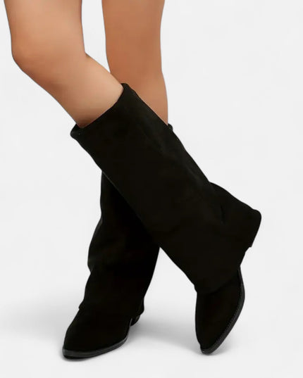Women's Foldover Suede-Look Knee-High Boots with Flat Heel