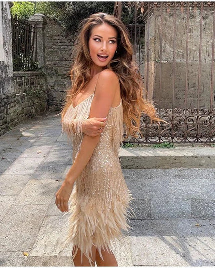 Women's Fringe Flapper Dress with a Feathered Hem