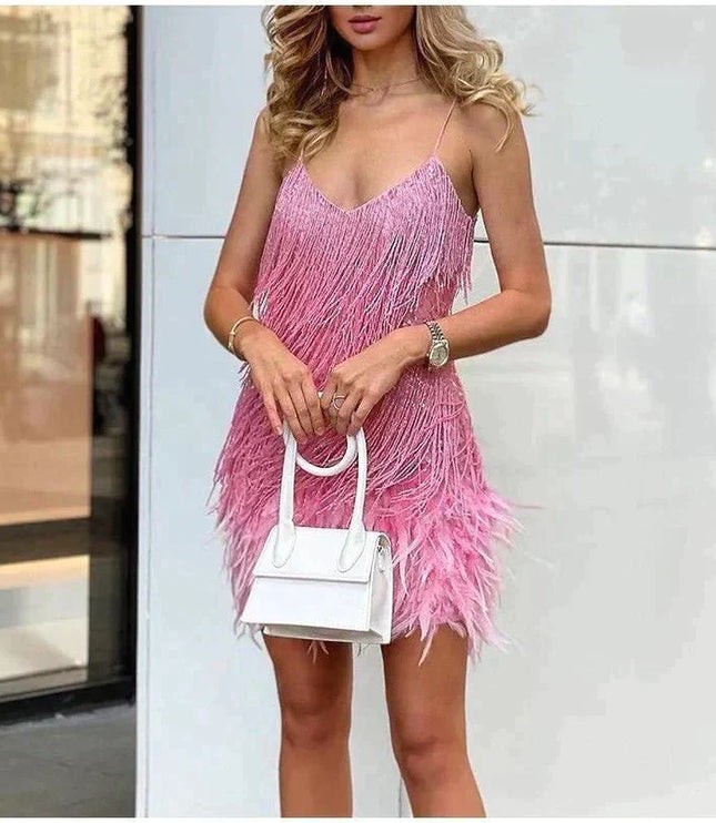 Women's Fringe Flapper Dress with a Feathered Hem