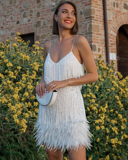 Women's Fringe Flapper Dress with a Feathered Hem
