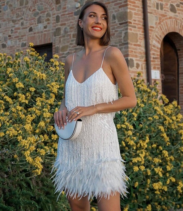 Women's Fringe Flapper Dress with a Feathered Hem