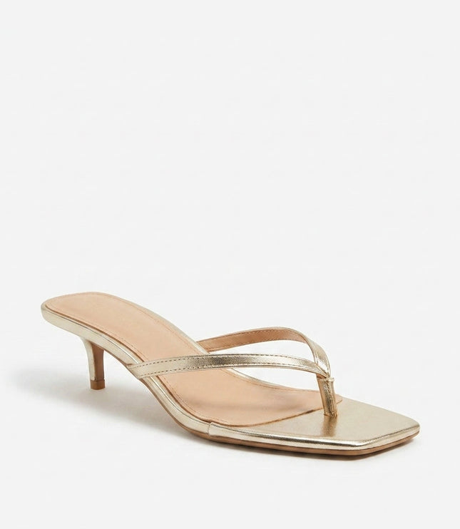 Women's Gold Toe-Post Kitten Heel Sandals