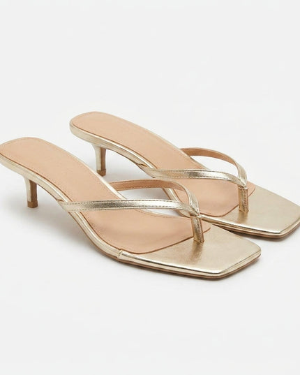 Women's Gold Toe-Post Kitten Heel Sandals