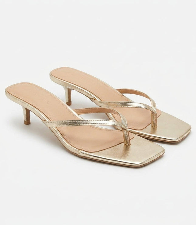 Women's Gold Toe-Post Kitten Heel Sandals
