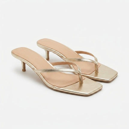 Women's Gold Toe-Post Kitten Heel Sandals