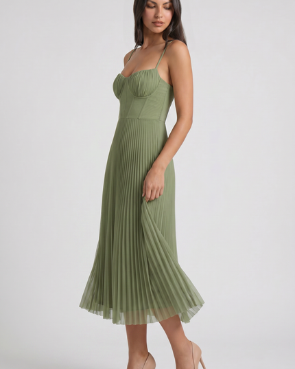Women's Green Floral V-Neck Cocktail Midi Dress for Summer