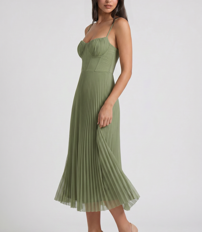 Women's Green Floral V-Neck Cocktail Midi Dress for Summer