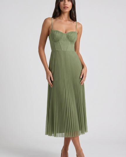 Women's Green Floral V-Neck Cocktail Midi Dress for Summer