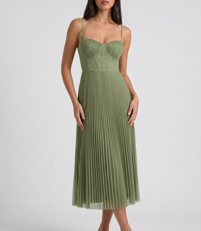 Women's Green Floral V-Neck Cocktail Midi Dress for Summer