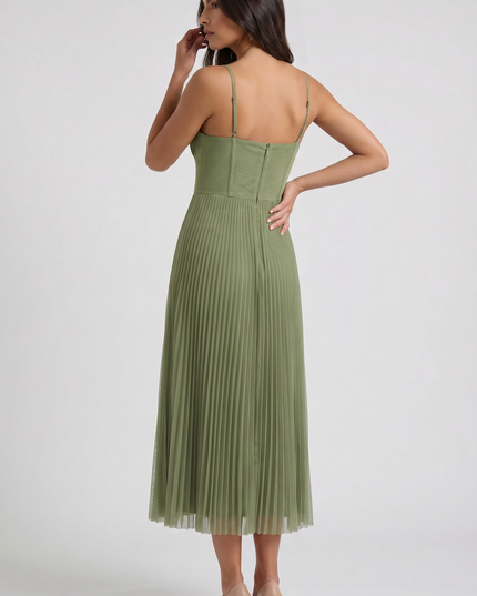 Women's Green Floral V-Neck Cocktail Midi Dress for Summer