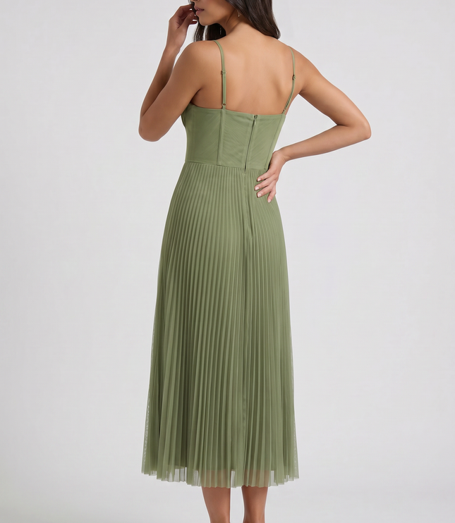 Women's Green Floral V-Neck Cocktail Midi Dress for Summer