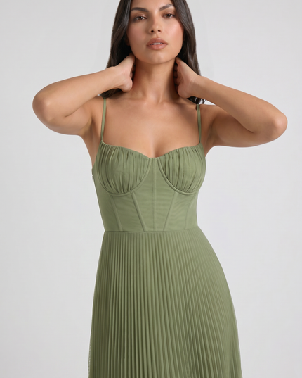 Women's Green Floral V-Neck Cocktail Midi Dress for Summer