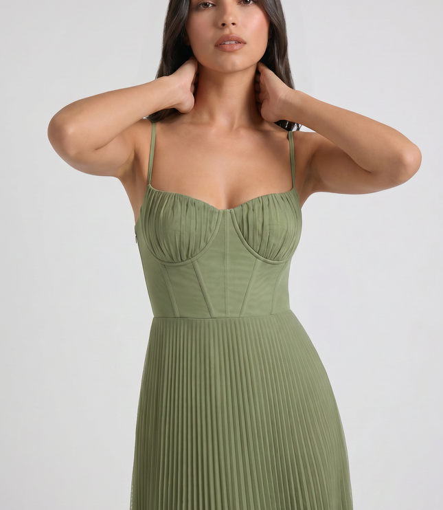 Women's Green Floral V-Neck Cocktail Midi Dress for Summer