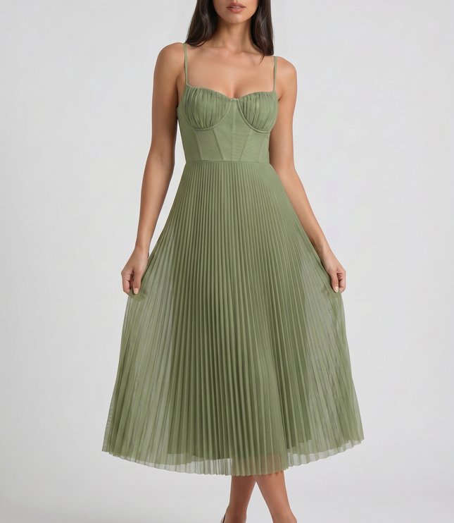 Women's Green Floral V-Neck Cocktail Midi Dress for Summer