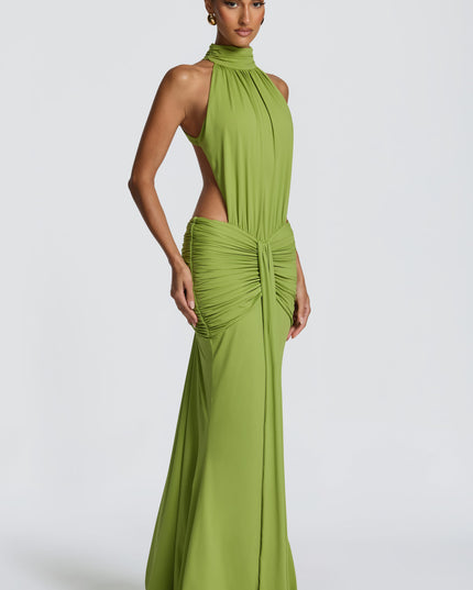 Women's Halter Backless Ruched Sleeveless Black Maxi Dress